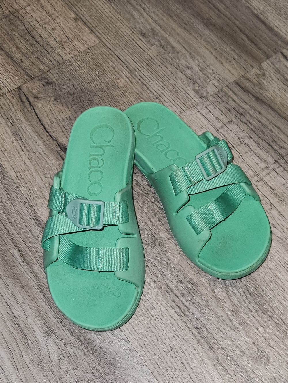 Kids Teal Chacos Chillos Slide Sandals | 3